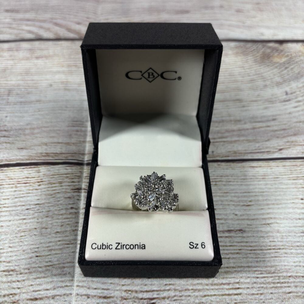 CBC Cubic Zirconia Brilliant Cut Fashion Ring Size 6 Floral Cluster Design